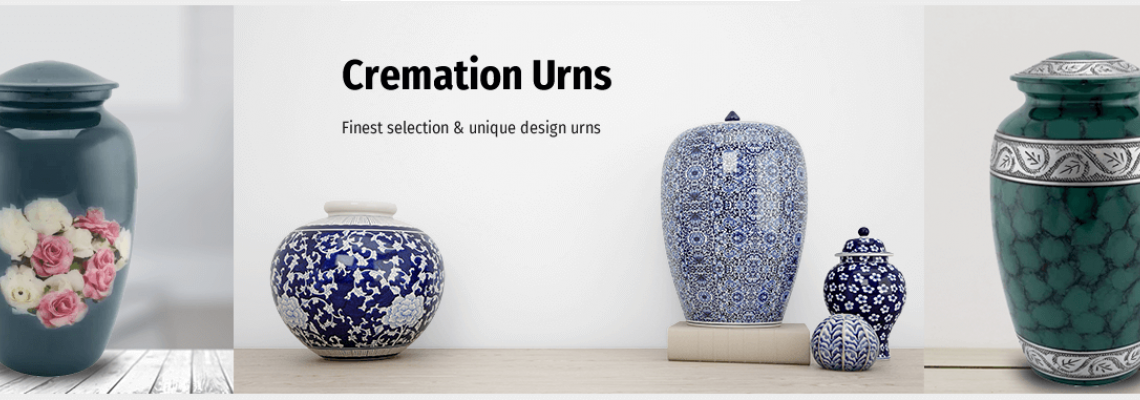 Cremation memorial urns, keepsake and caskets for adult human ashes and cat & dog figurines for pets dignity ashes