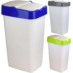 60L Plastic Swing Bin for Recycle Kitchen Rubbish - Home Office Waste Dustbin with Coloured Lid - 3 colour options 