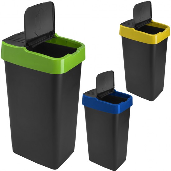 60L Litre Plastic Swing Recycle Kitchen Rubbish Refuse Bin Waste Dustbin With Blue Lid Home Office Bins & Buckets image