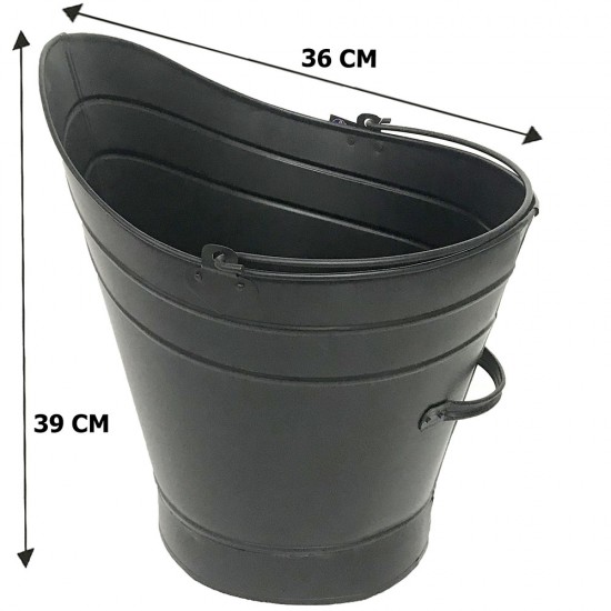 Heavy Duty Black Metal Fireplace Round Coal Scuttle Bucket Hod 16" Tall