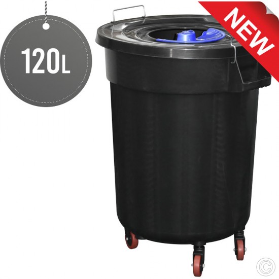 120L Litre Wheelie Bin Black With Lock Lid Large Waste Rubbish Recycling Pedal Bin with Colour Lid Black Bins & Buckets image