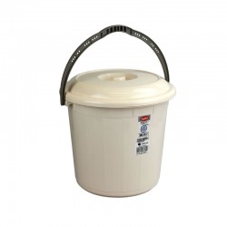 Plastic Bucket Storage Bucket Bin 15L Litres with Lid Handle Cream for Home Garden Rubbish Waste Container Tub
