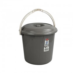 Small Plastic Bucket Storage Bucket Bin 15L Litres with Lid Handle Grey for Home Garden Rubbish Waste Container Tub