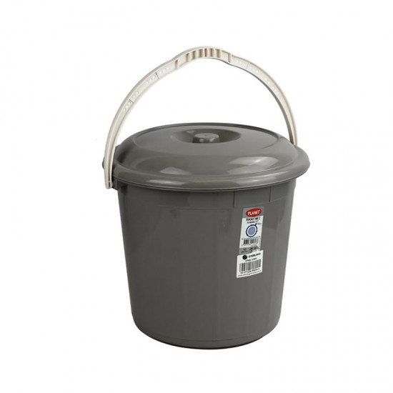 15L Litres Small Plastic Bucket Storage Bucket Bin with Lid Handle Grey for Home Garden Rubbish Waste Container Tub image