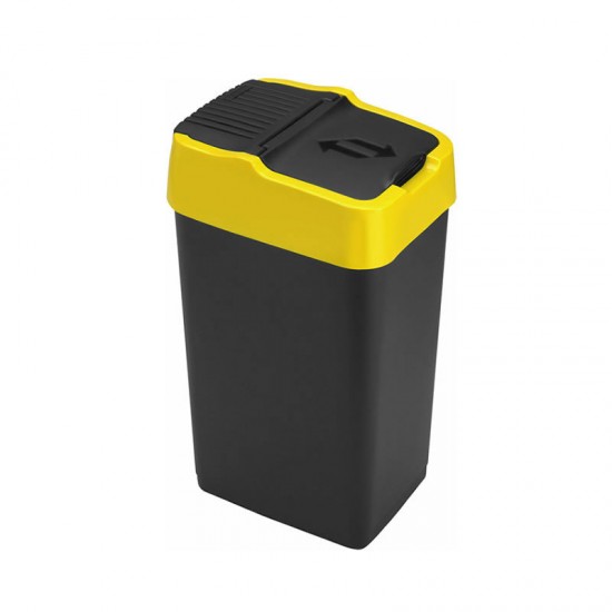 18L Litre Plastic Swing Recycle Kitchen Rubbish Refuse Bin Waste Dustbin With Yellow Lid Home Office image