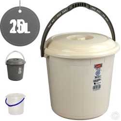 Plastic Bucket Storage Bucket Bin 20 Litres with Lid Handle Clear for Home Garden Rubbish Waste Container Tub