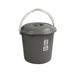 Plastic Bucket Storage Bucket Bin 20 Litres with Lid Handle Grey for Home Garden Rubbish Waste Container Tub