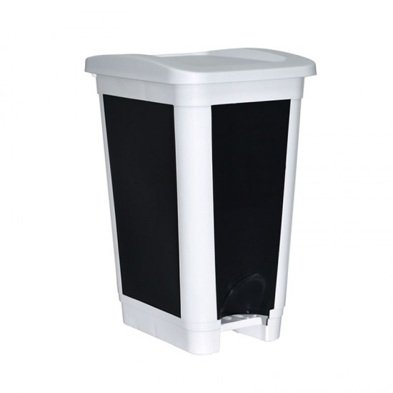 50L Litre Plastic Pedal Waste Bin Kitchen Recycle Rubbish Bins Office Home Bathroom White/Black image