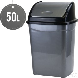 50L Swing Bin Waste Bin Kitchen Swing Top Plastic Grey / Silver Home Office Rubbish Dustbins Heavy Duty