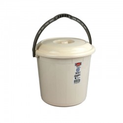 5L Plastic Bucket Storage Bucket Bin with Lid Handle Cream for Home Garden Rubbish Waste Container Tub