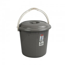 5L Plastic Bucket Storage Bucket Bin with Lid Handle Grey for Home Garden Rubbish Waste Container Tub