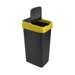 60L Plastic Swing Bin Recycle Kitchen Rubbish Refuse Bin Waste Dustbin With Yellow Lid Home Office