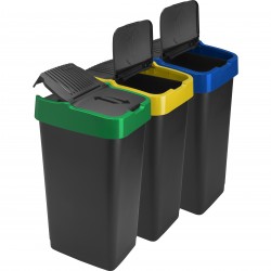3x 60L Plastic Indoor Recycling Bin with Double Swing Lid Top Colour Coded