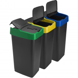 3x 60L Plastic Indoor Recycling Bin with Double Swing Lid Top Colour Coded