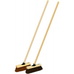 Twin Pack Wooden Sweeping Brooms Bassine Stiff Outdoor and Soft Coco Brush with Wooden Handles 10"