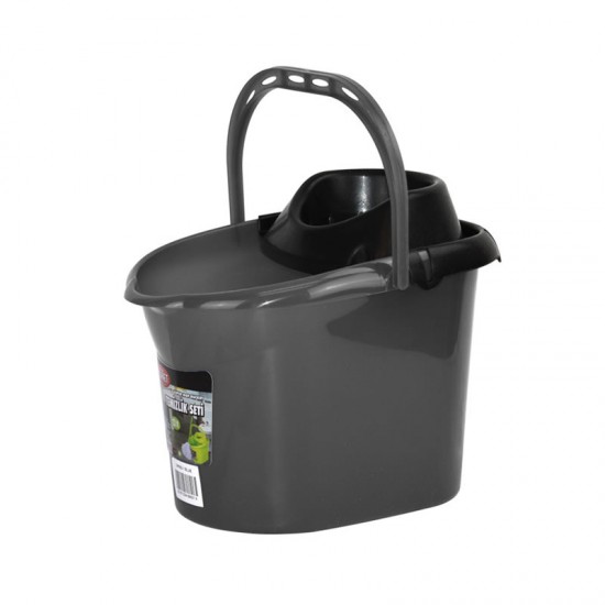 Plastic Mop Bucket With Wheels 15 Litre Grey Cleaning Products image