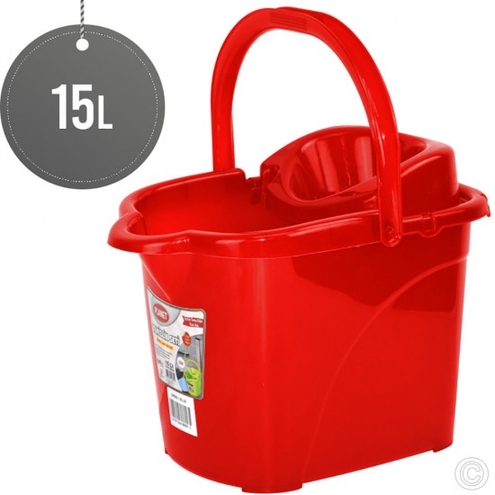 Plastic Mop Bucket With Wheels 15L Red Cleaning Products image