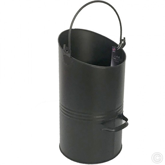 Galvanised Black Metal Fireplace Round Coal Scuttle Bucket Hod Eclipse Coal Buckets image