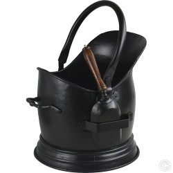 Germanic Steel Sallet Coal Bucket Scuttle Hod with Cast Iron Shovel Scoop Antique Style Large Black