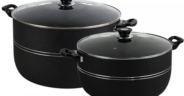 Large Non Stick Casserole Set 2Pcs Stockpot Set 30 32cm Black Aluminium Granite Coating Cookware Pots Cooking Stockpot
