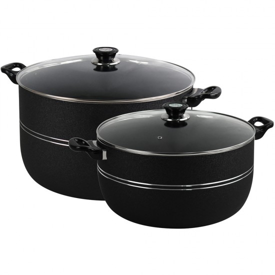 2Pcs Large Non-Stick Casserole Set Stockpot Set (36 & 40cm, Black) Aluminium Granite Coating Cookware Pots Cooking Stockpot image