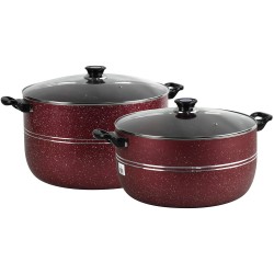 Large Non-Stick Casserole Set Stockpot Set (36 & 40cm, Red) Aluminium Granite Coating Cookware Pots Cooking Stockpot
