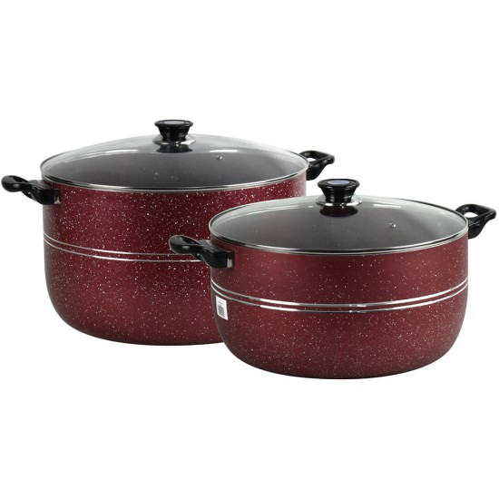 2Pcs Large Non-Stick Casserole Set Stockpot Set (36 & 40cm, Red) Aluminium Granite Coating Cookware Pots Cooking Stockpot Non Stick Cookware image