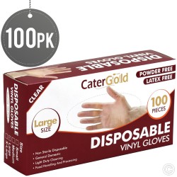 Disposable Vinyl Gloves Large Size Heavy Duty  Non Sterile Powder Free Latex Free Rubber 100 Count Box Clear