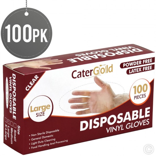 Disposable Vinyl Gloves Large Size Heavy Duty Non Sterile Powder Free Latex Free Rubber 100 Count Box Clear image