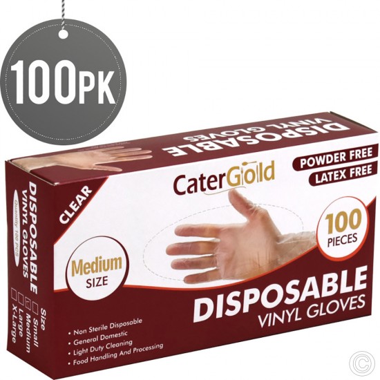 Disposable Vinyl Gloves Medium Size Heavy Duty Non Sterile Powder Free Latex Free Rubber 100 Count Box Clear Disposable PPE image