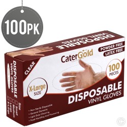 Disposable Vinyl Gloves XL Large Size Heavy Duty  Non Sterile Powder Free Latex Free Rubber 100 Count Box Clear