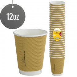 12oz Insulated Ripple Paper Hot Coffee Cups Disposable 25PK Coffee Cups For Hot And Cold Drink Cups Beige