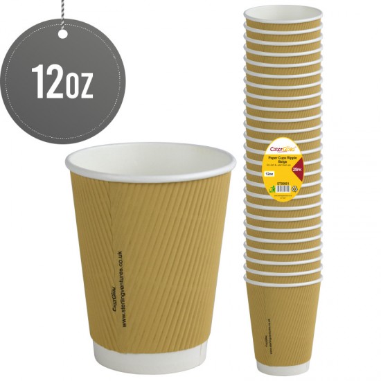 12oz Insulated Ripple Paper Hot Coffee Cups Disposable 25PK Coffee Cups For Hot And Cold Drink Cups Beige image