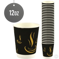 12oz Ripple Paper Cups Takeaway Coffee Cups Pack of 100 Cater Gold Perfect for Hot or Cold Drinks Brown