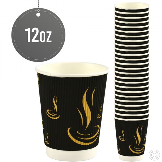 12oz Ripple Paper Takeaway Coffee Cups Pack of 100 Cater Gold Perfect for Hot or Cold Drinks Brown image