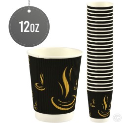 12oz Ripple Paper Cups Takeaway Coffee Cups Pack of 200 Cater Gold Perfect for Hot or Cold Drinks Brown