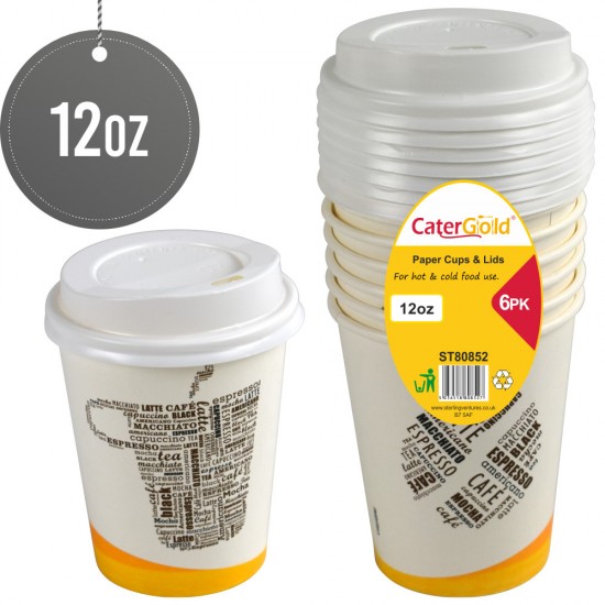 Paper Cup with Lid 12oz 6pk image