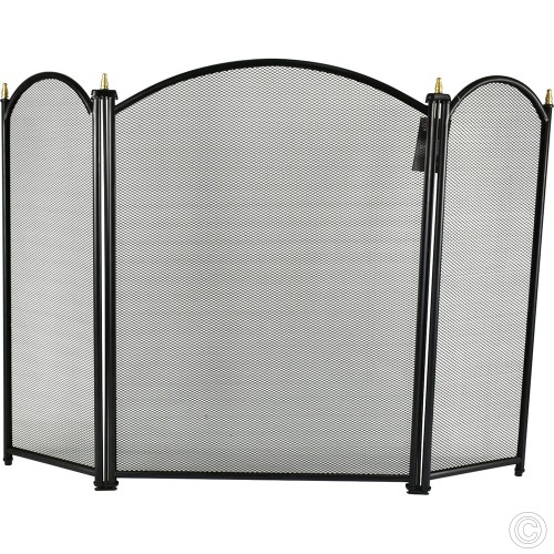 Log Holder Fire Screen Guard With Double Opening Door for Fireplace