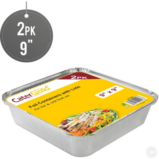 Aluminium Square Foil Container With Lid 9'' 2pack Foil Products image