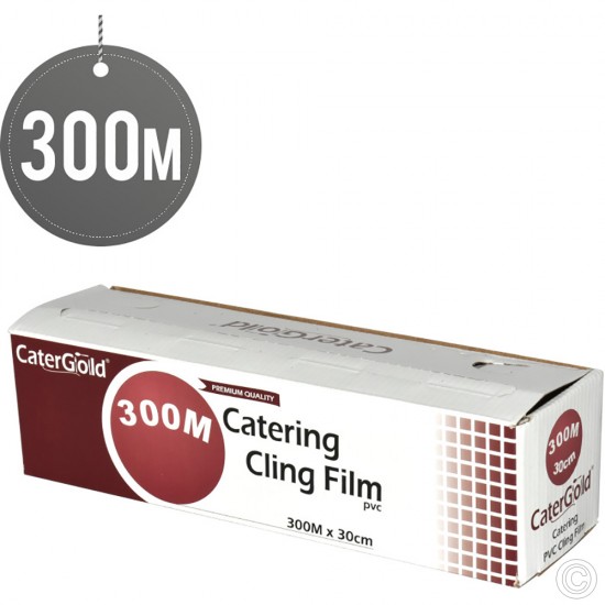 3 X Catering Cling Film Size 300M x 30CM Cater Gold Kitchen Disposables For Restaurant Catering image