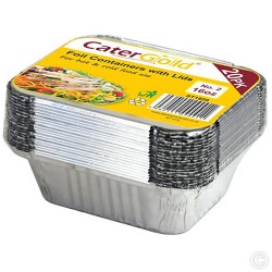 100 X Aluminium Foil Container 16oz No.2 Takeaway Disposable with Lids for Food Storage Silver (5 X 20 pack)