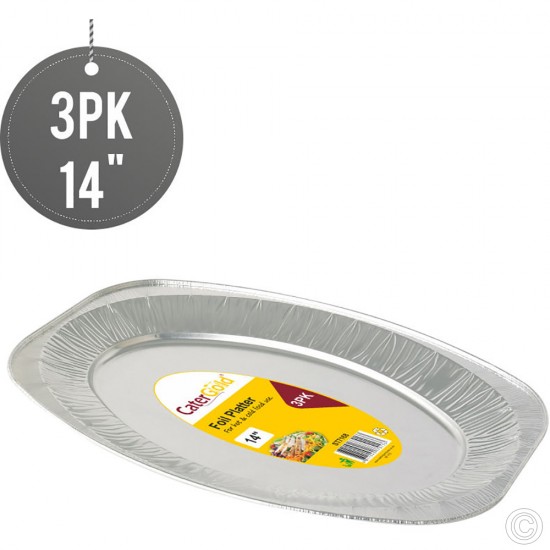 Aluminium Oval Foil Platters 14'' 3pack Foil Products, Foil Platter image