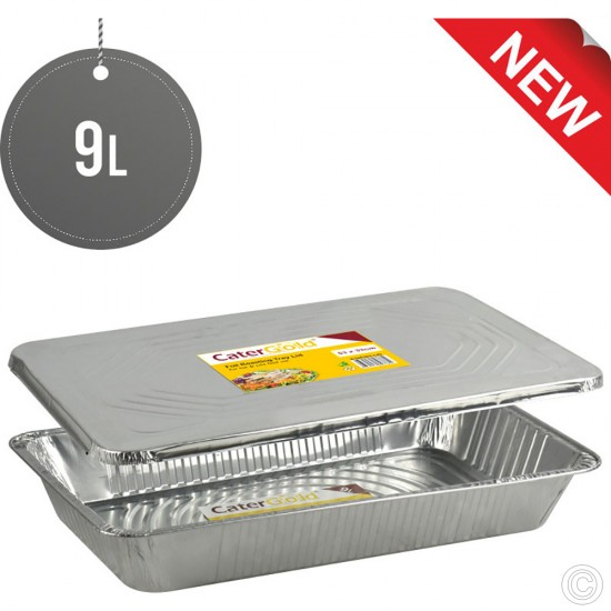 10 X Large Disposable Aluminium Baking Roasting Foil Trays with Lid  Containers for Broiling Cooking Food Storage