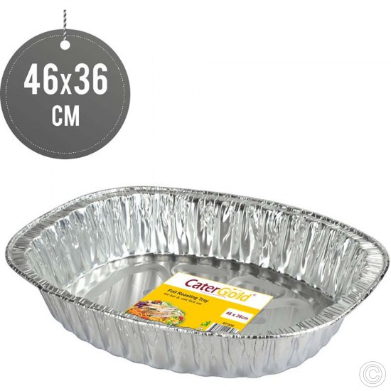 10 X Large Oval Disposable Aluminium Foil Trays Size 46x36cm Containers for Baking Roasting Broiling Cooking Food Storage image