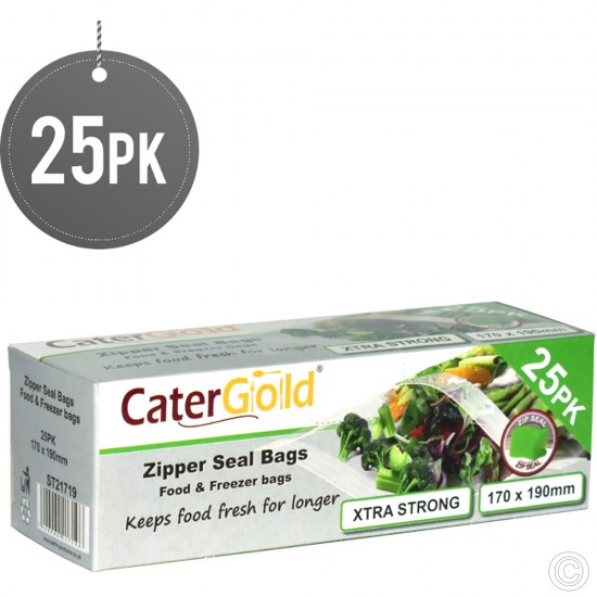Zip Seal Food & Freezer Bags 170mm x 190mm Pack of 25 Cater Gold Kitchen Disposables For Restaurant & Catering Foil Products, Zipper Bags image