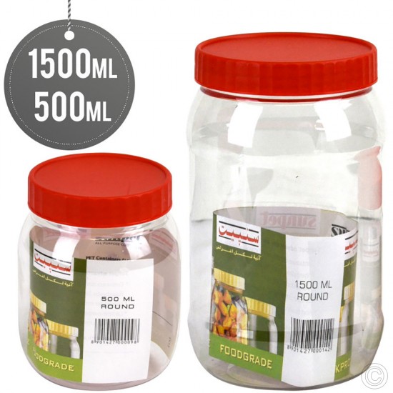 Plastic Food Storage Jars Containers 2pack 1.5L + 500ml image