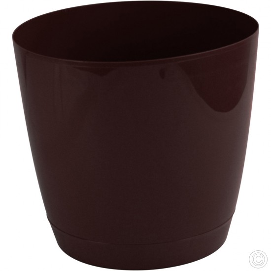 Round Plastic Brown Flower Pot with Base 21L Garden Accessories image