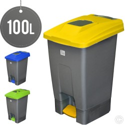 100L Large Heavy Duty Waste Rubbish Recycling Pedal Wheelie Bin with Coloured Lid