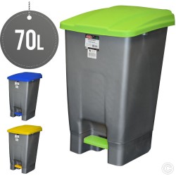 70L Heavy Duty Wheelie Bin with Pedal Lid - Recycle Rubbish Effortlessly - Coloured Lid