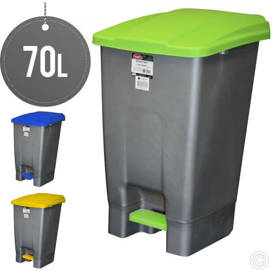 Wheelie Bin Green Lid 70L Litre Large Waste Rubbish Recycling Pedal Bin with Colour Lid Green image